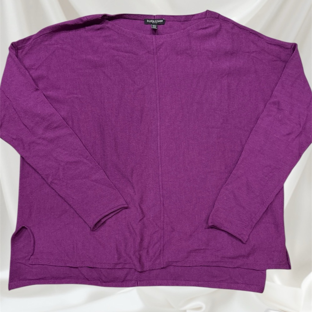 Eileen Fisher Merino Wool Rich Purple Knit Top Size Petite Medium